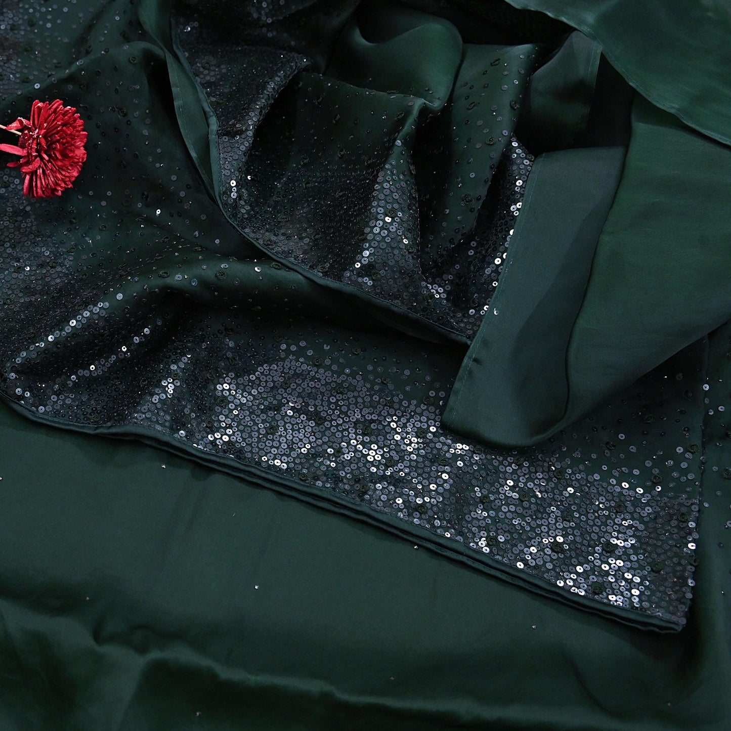 Rare Vintage Bottle Green Pure Organza Silk Saree Zardozi Hand Embroidered Sari 5.5 Yard Bollywood Party Wear