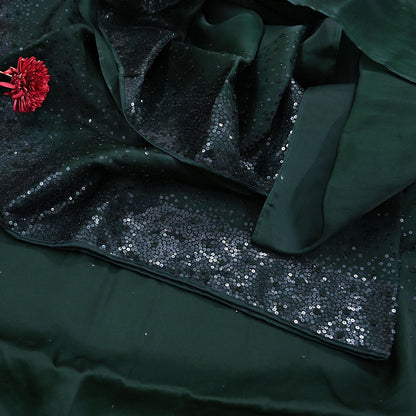 Rare Vintage Bottle Green Pure Organza Silk Saree Zardozi Hand Embroidered Sari 5.5 Yard Bollywood Party Wear
