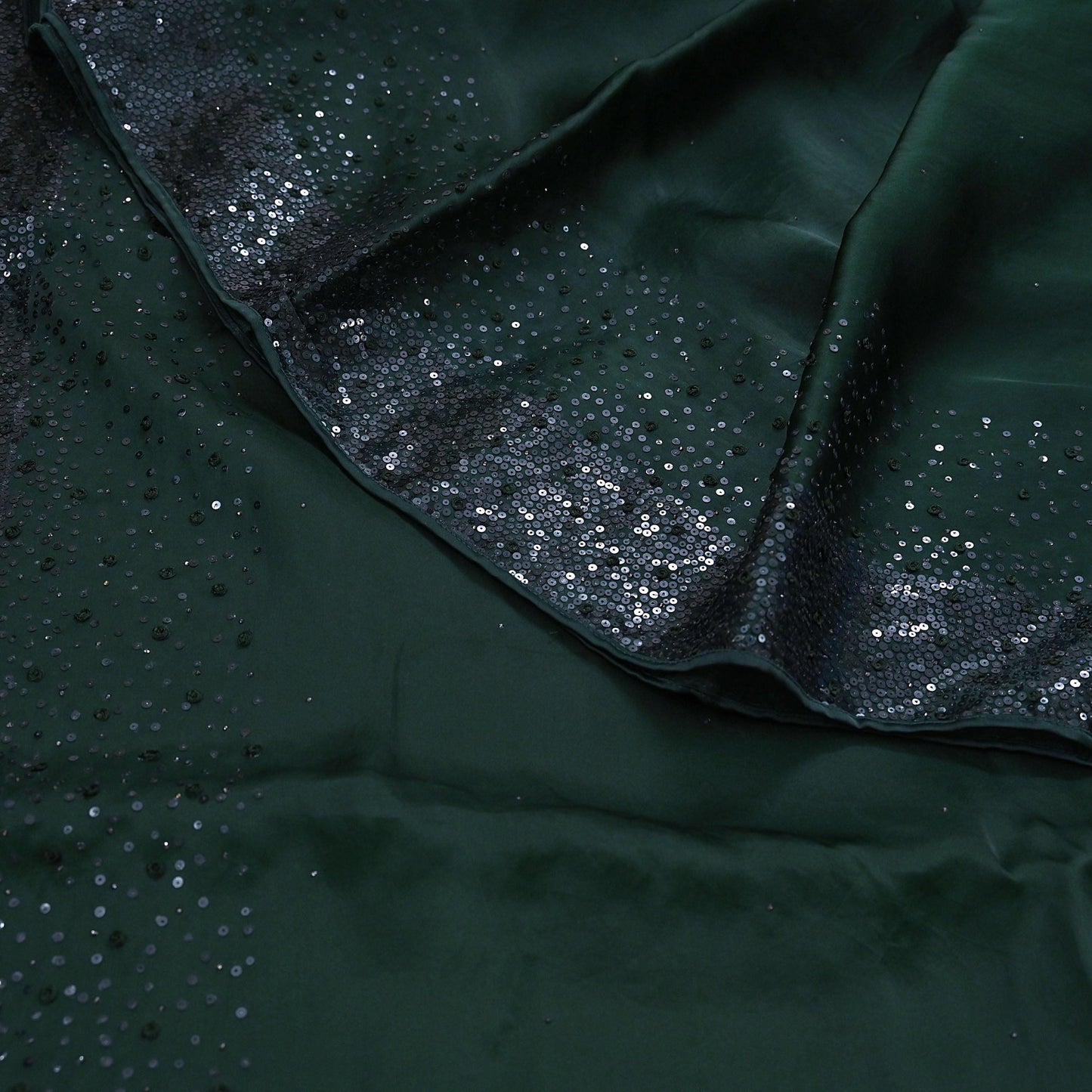 Rare Vintage Bottle Green Pure Organza Silk Saree Zardozi Hand Embroidered Sari 5.5 Yard Bollywood Party Wear