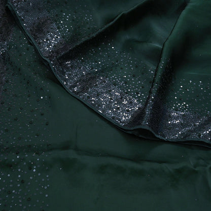 Rare Vintage Bottle Green Pure Organza Silk Saree Zardozi Hand Embroidered Sari 5.5 Yard Bollywood Party Wear