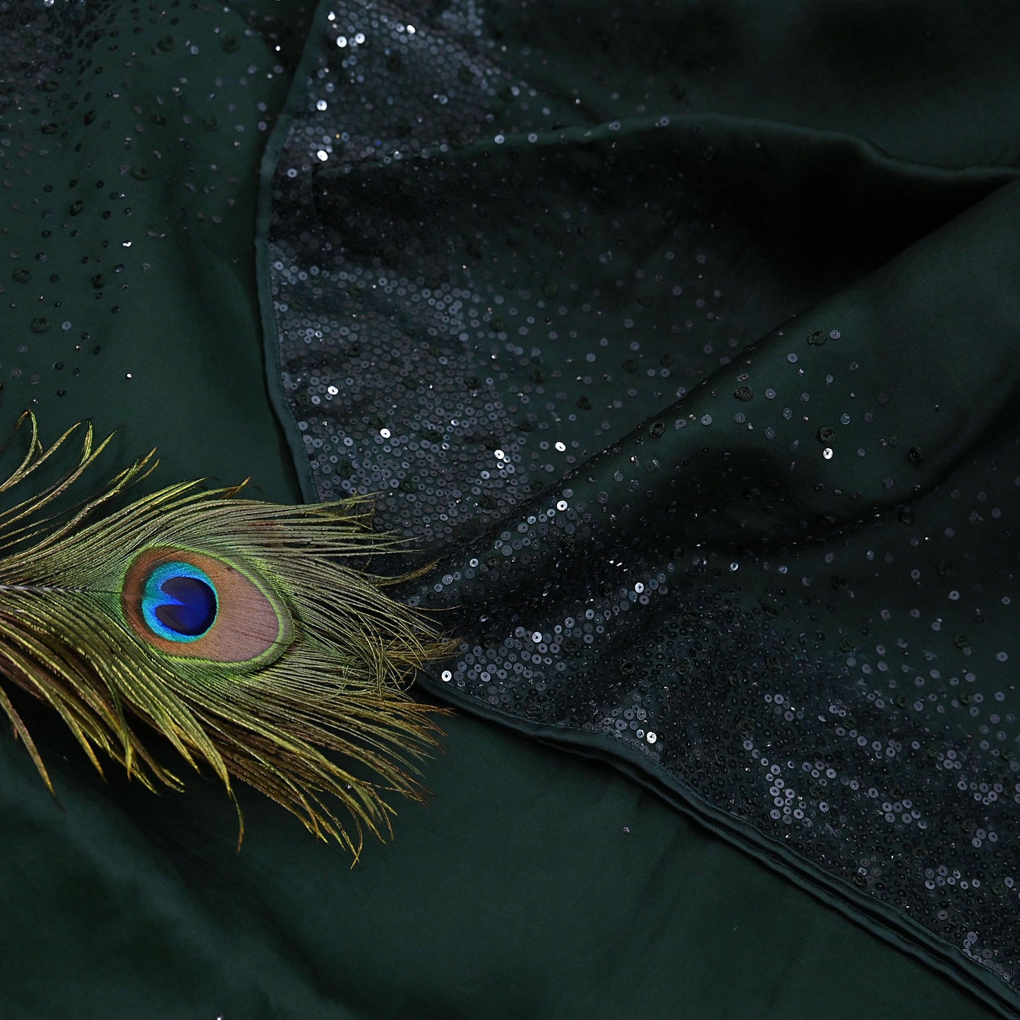 Rare Vintage Bottle Green Pure Organza Silk Saree Zardozi Hand Embroidered Sari 5.5 Yard Bollywood Party Wear