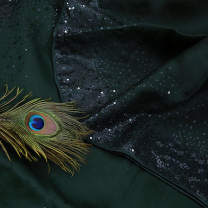 Rare Vintage Bottle Green Pure Organza Silk Saree Zardozi Hand Embroidered Sari 5.5 Yard Bollywood Party Wear