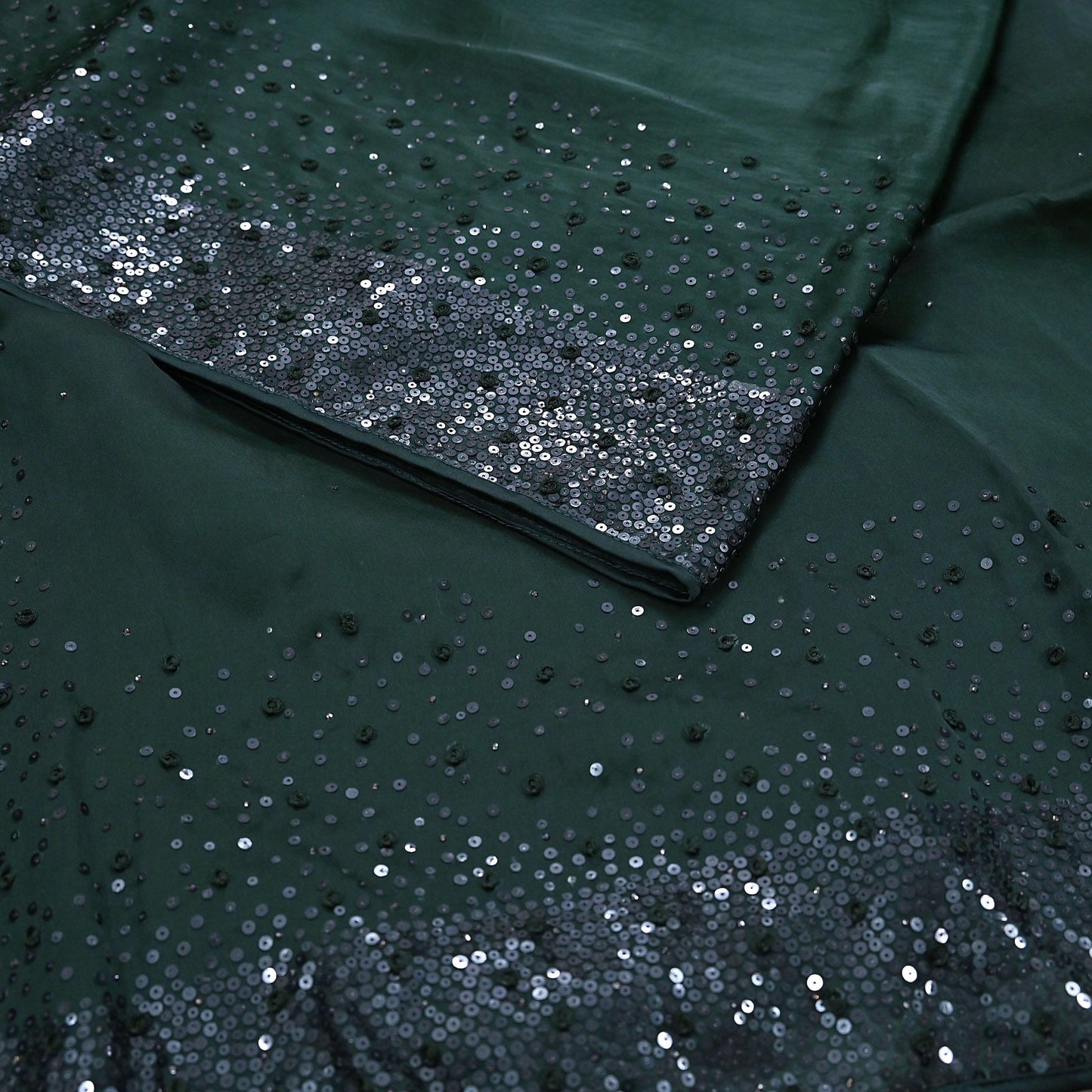 Rare Vintage Bottle Green Pure Organza Silk Saree Zardozi Hand Embroidered Sari 5.5 Yard Bollywood Party Wear