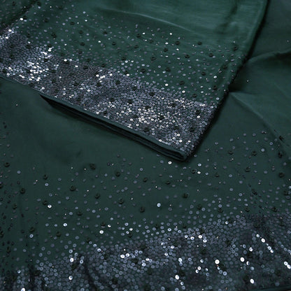 Rare Vintage Bottle Green Pure Organza Silk Saree Zardozi Hand Embroidered Sari 5.5 Yard Bollywood Party Wear