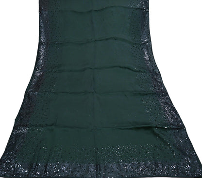 Rare Vintage Bottle Green Pure Organza Silk Saree Zardozi Hand Embroidered Sari 5.5 Yard Bollywood Party Wear