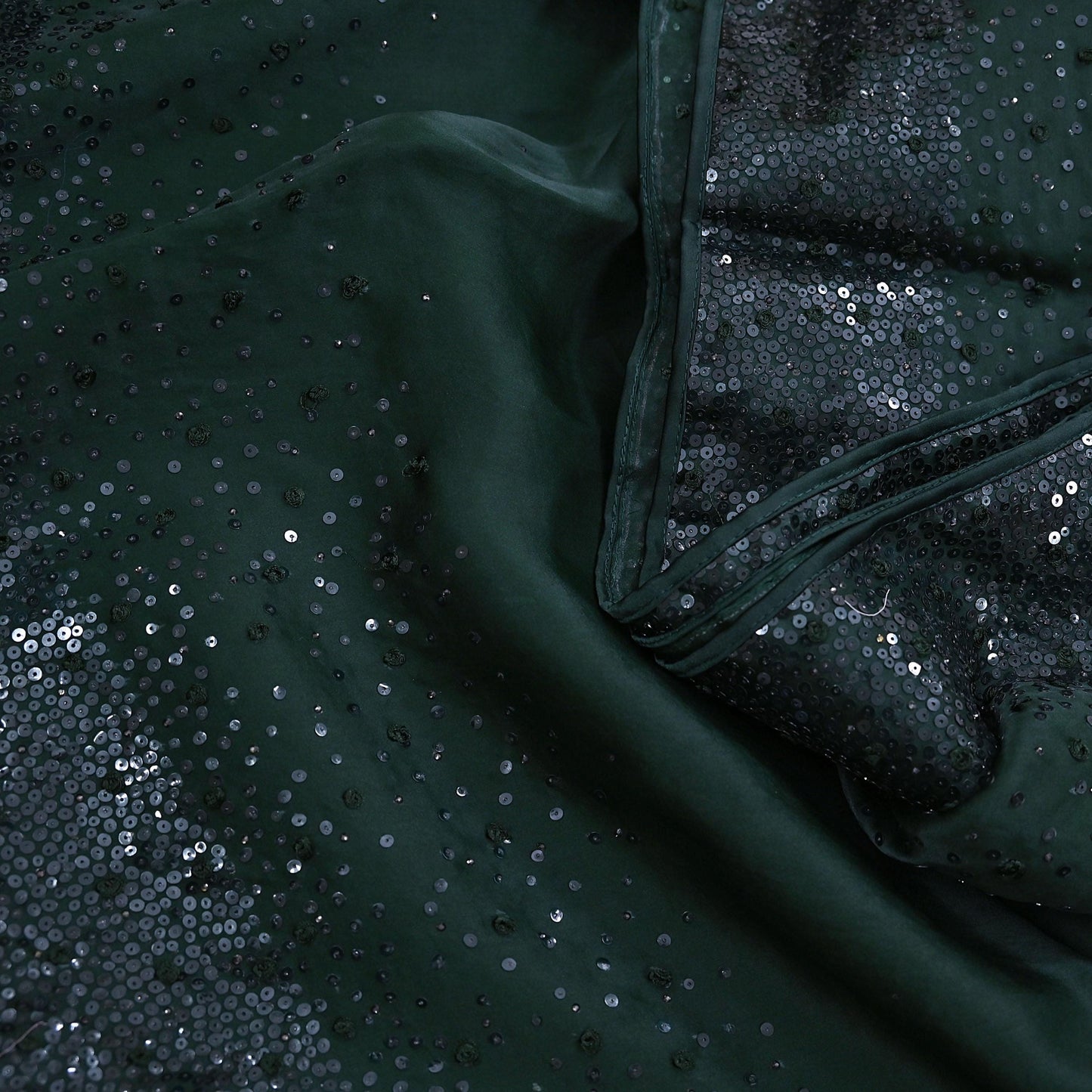 Rare Vintage Bottle Green Pure Organza Silk Saree Zardozi Hand Embroidered Sari 5.5 Yard Bollywood Party Wear