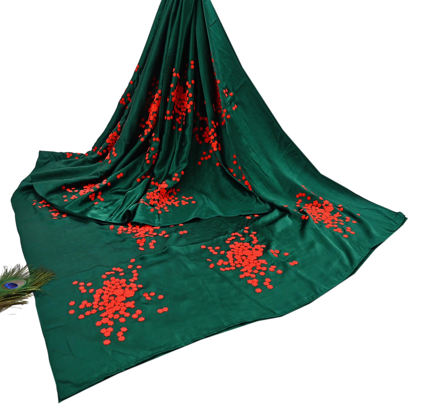 Rare Vintage Green Pure Satin Silk Saree Hand Embroidered Designer Abu Jani Sari 6 Yard Bollywood Party Wear