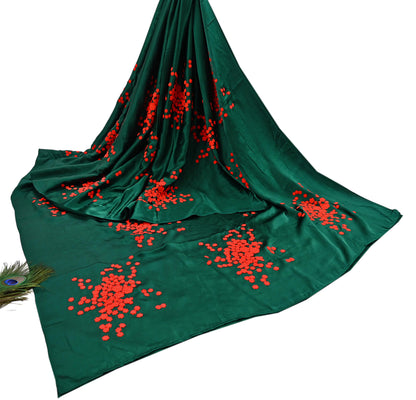 Rare Vintage Green Pure Satin Silk Saree Hand Embroidered Designer Abu Jani Sari 6 Yard Bollywood Party Wear
