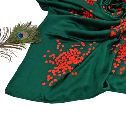 Rare Vintage Green Pure Satin Silk Saree Hand Embroidered Designer Abu Jani Sari 6 Yard Bollywood Party Wear