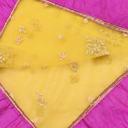 Indian Vintage Heavy Yellow Dupatta Net Mesh Long Stole Hand Embroidered Scarves Glass Beaded Golden Sequins Wedding/ Bridal Veil Hijab