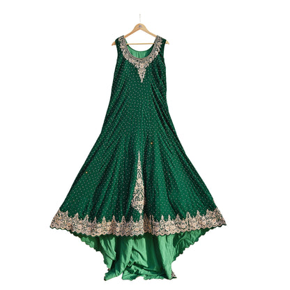 Bottle Green Velvet Anarkali Gown Vintage Bollywood Dress Zardozi Embroidered Floor Length Ethnic Party Wear Wedding Outfit