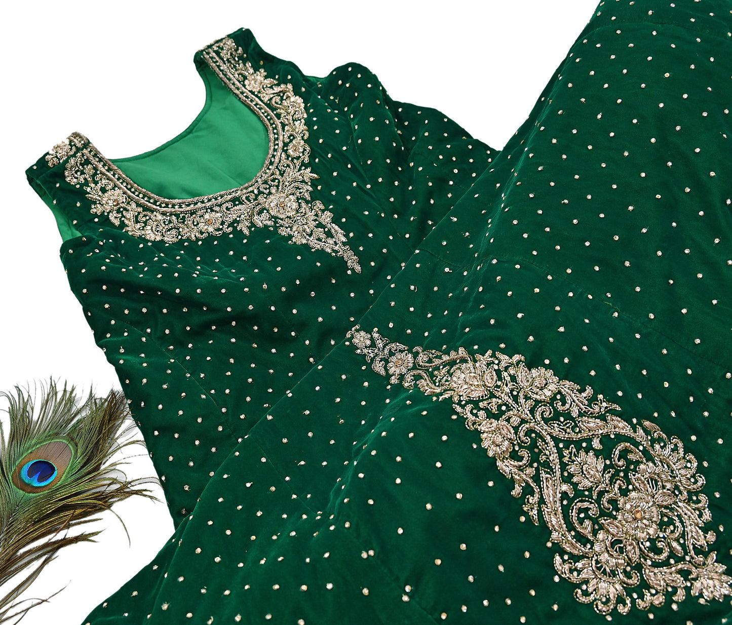 Bottle Green Velvet Anarkali Gown Vintage Bollywood Dress Zardozi Embroidered Floor Length Ethnic Party Wear Wedding Outfit