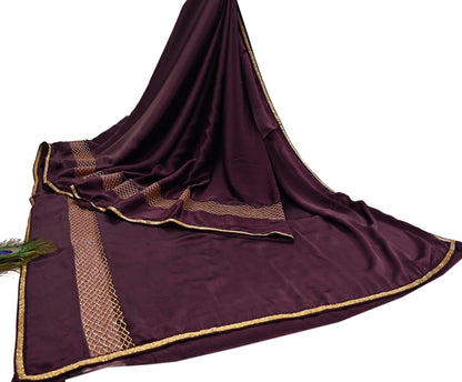 Rare Vintage Purple Pure Satin Silk Saree Hand Embroidered Fabric 5.5 Yards Sari Bollywood Party Wear Ethnic Designer Saree