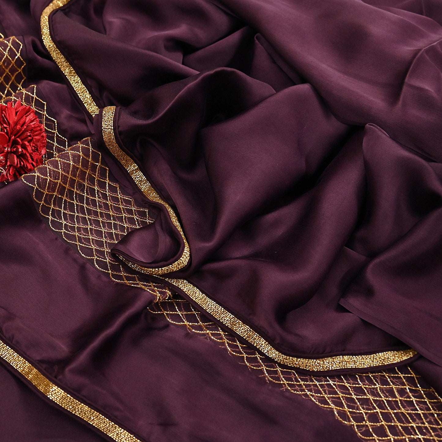 Rare Vintage Purple Pure Satin Silk Saree Hand Embroidered Fabric 5.5 Yards Sari Bollywood Party Wear Ethnic Designer Saree