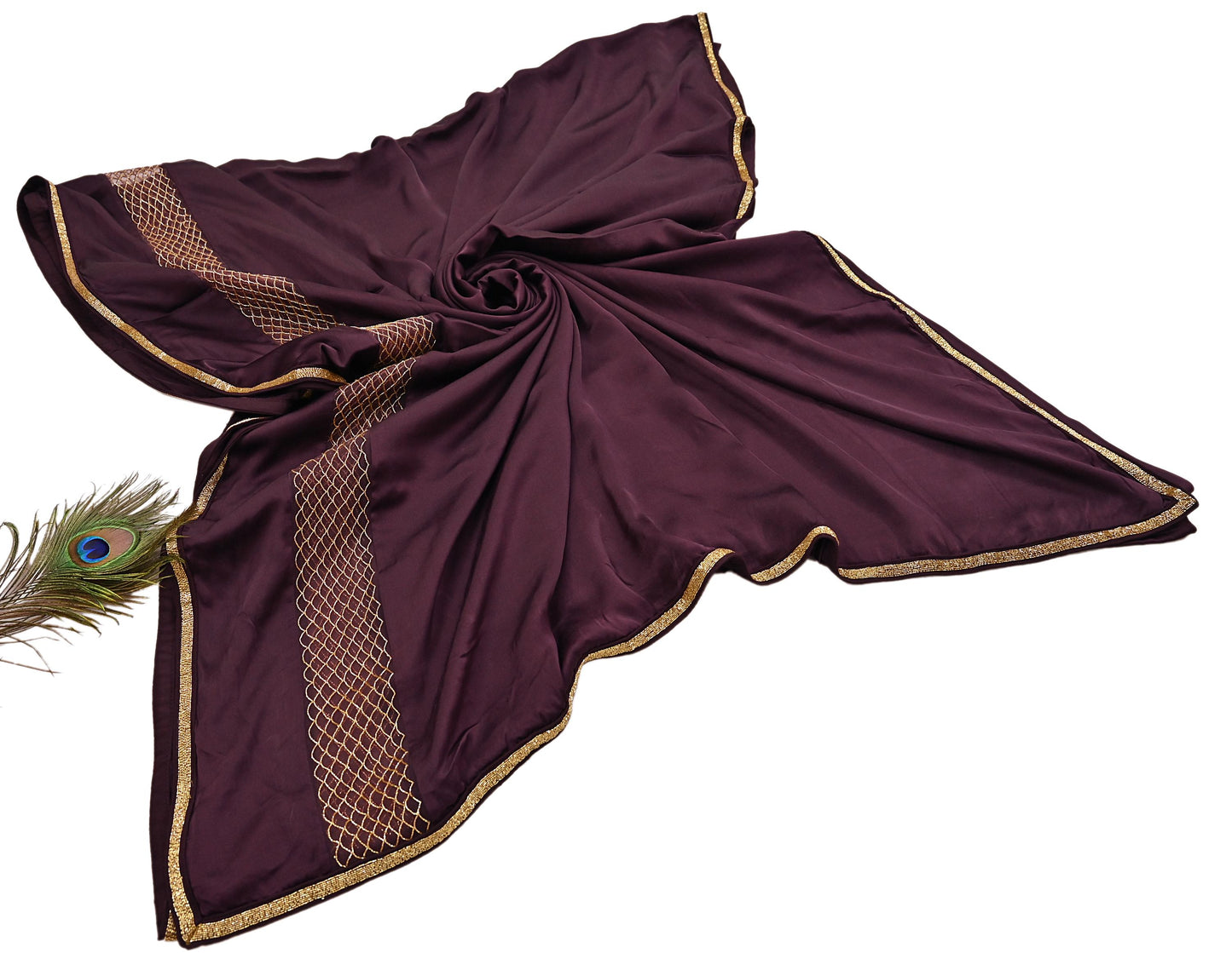 Rare Vintage Purple Pure Satin Silk Saree Hand Embroidered Fabric 5.5 Yards Sari Bollywood Party Wear Ethnic Designer Saree