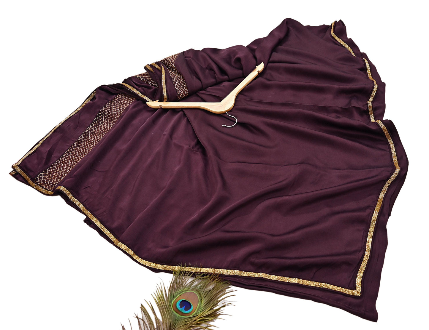 Rare Vintage Purple Pure Satin Silk Saree Hand Embroidered Fabric 5.5 Yards Sari Bollywood Party Wear Ethnic Designer Saree