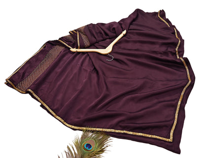 Rare Vintage Purple Pure Satin Silk Saree Hand Embroidered Fabric 5.5 Yards Sari Bollywood Party Wear Ethnic Designer Saree