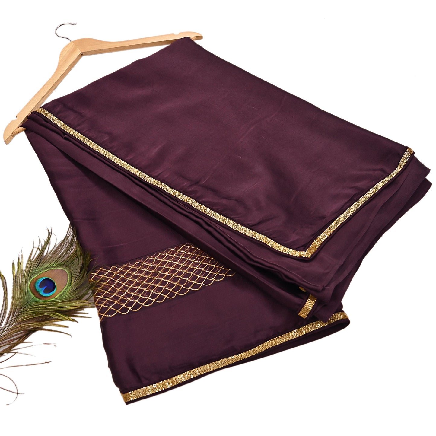 Rare Vintage Purple Pure Satin Silk Saree Hand Embroidered Fabric 5.5 Yards Sari Bollywood Party Wear Ethnic Designer Saree