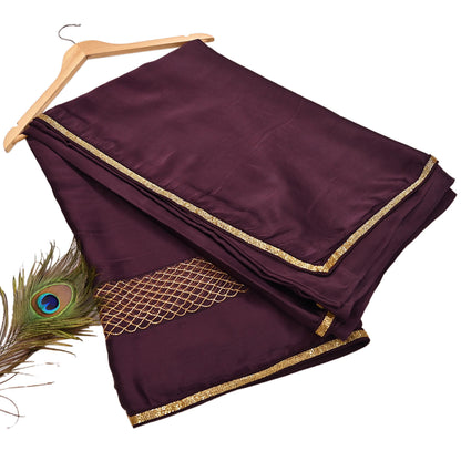 Rare Vintage Purple Pure Satin Silk Saree Hand Embroidered Fabric 5.5 Yards Sari Bollywood Party Wear Ethnic Designer Saree