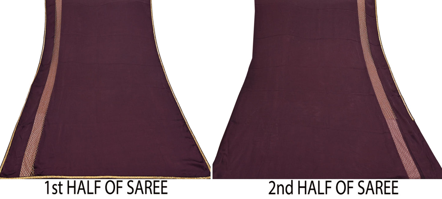 Rare Vintage Purple Pure Satin Silk Saree Hand Embroidered Fabric 5.5 Yards Sari Bollywood Party Wear Ethnic Designer Saree
