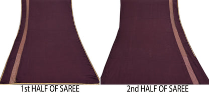 Rare Vintage Purple Pure Satin Silk Saree Hand Embroidered Fabric 5.5 Yards Sari Bollywood Party Wear Ethnic Designer Saree