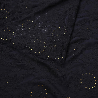 Rare Vintage Black  Net Pure Satin Silk Saree Hand Embroidered Fabric 5 Yards Sari Bollywood Party Wear Ethnic Designer Saree