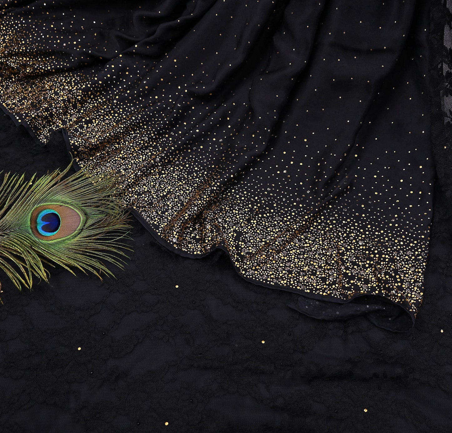 Rare Vintage Black  Net Pure Satin Silk Saree Hand Embroidered Fabric 5 Yards Sari Bollywood Party Wear Ethnic Designer Saree