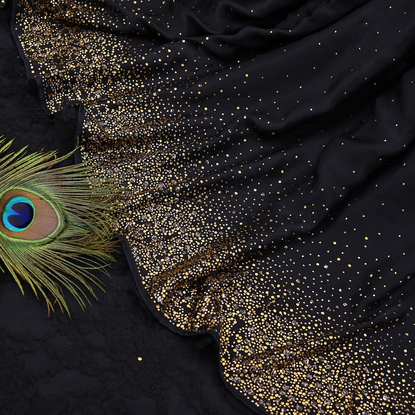Rare Vintage Black  Net Pure Satin Silk Saree Hand Embroidered Fabric 5 Yards Sari Bollywood Party Wear Ethnic Designer Saree