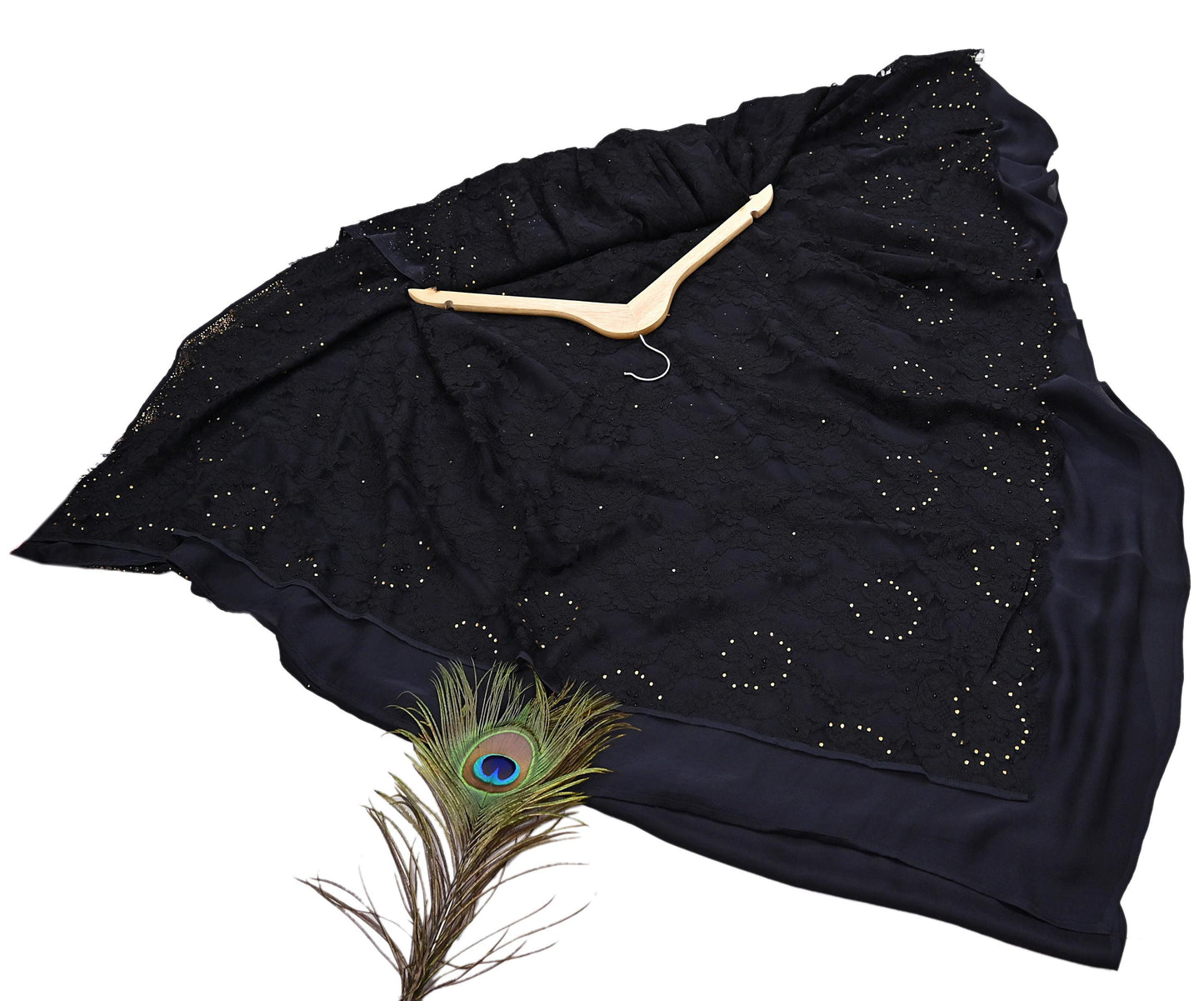 Rare Vintage Black  Net Pure Satin Silk Saree Hand Embroidered Fabric 5 Yards Sari Bollywood Party Wear Ethnic Designer Saree