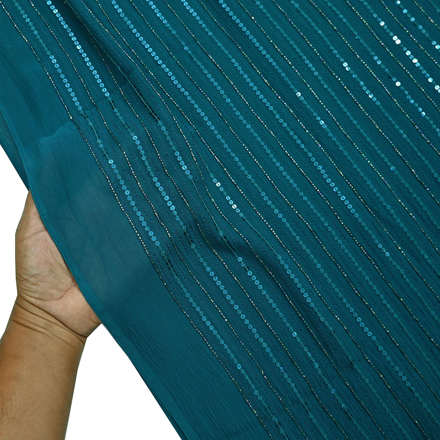 Indian Vintage Teal Blue Saree Pure Georgette Silk Hand Beaded Sari Craft Fabric 5Yd Zari Ethnic Bridal/Wedding Sarees Bollywood sari