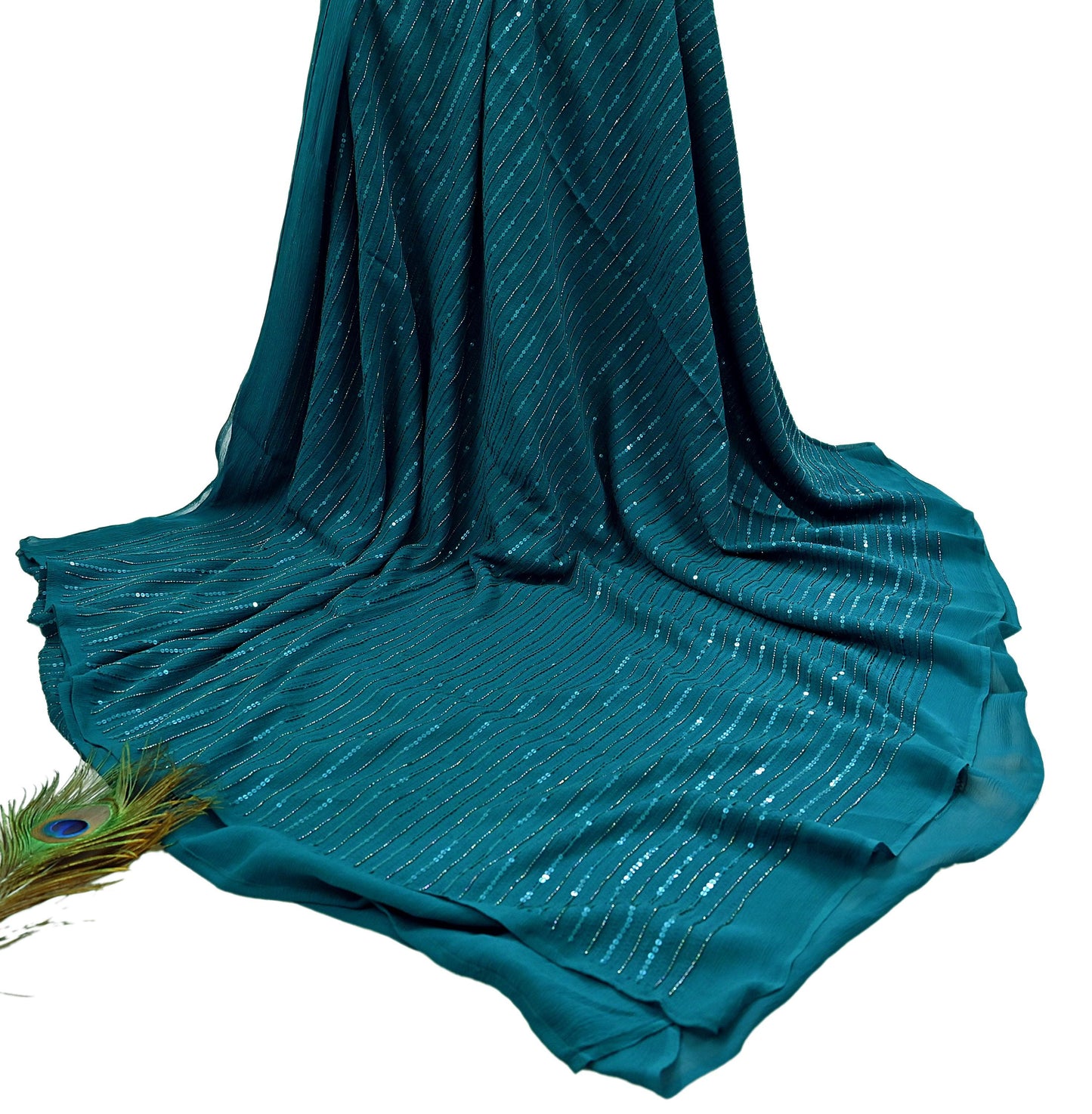 Indian Vintage Teal Blue Saree Pure Georgette Silk Hand Beaded Sari Craft Fabric 5Yd Zari Ethnic Bridal/Wedding Sarees Bollywood sari