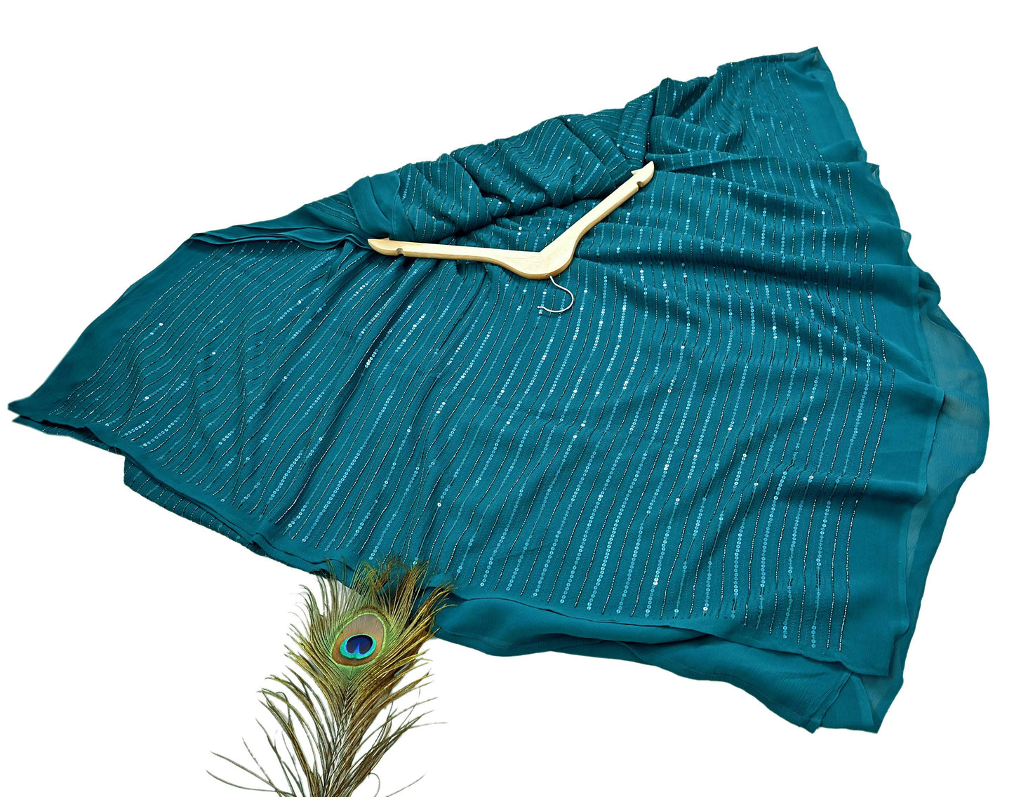 Indian Vintage Teal Blue Saree Pure Georgette Silk Hand Beaded Sari Craft Fabric 5Yd Zari Ethnic Bridal/Wedding Sarees Bollywood sari