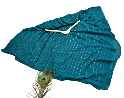 Indian Vintage Teal Blue Saree Pure Georgette Silk Hand Beaded Sari Craft Fabric 5Yd Zari Ethnic Bridal/Wedding Sarees Bollywood sari