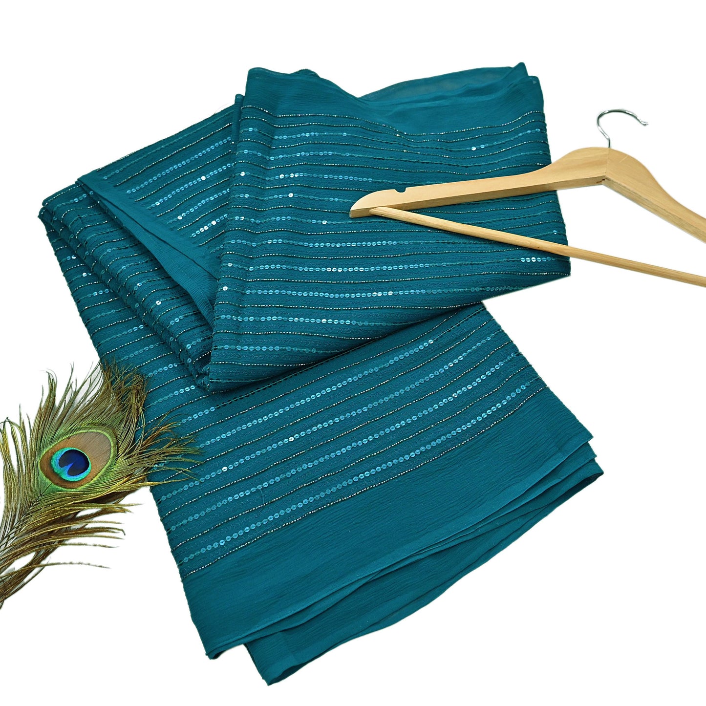 Indian Vintage Teal Blue Saree Pure Georgette Silk Hand Beaded Sari Craft Fabric 5Yd Zari Ethnic Bridal/Wedding Sarees Bollywood sari