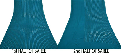 Indian Vintage Teal Blue Saree Pure Georgette Silk Hand Beaded Sari Craft Fabric 5Yd Zari Ethnic Bridal/Wedding Sarees Bollywood sari