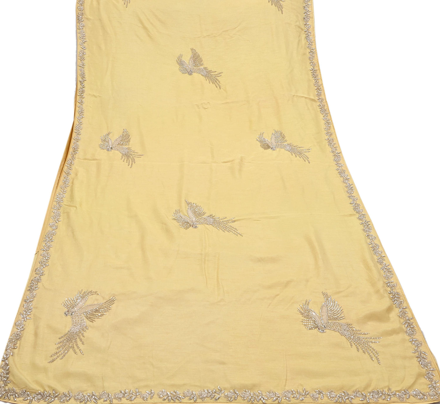 Rare Vintage Yellow Blend Silk Saree Hand Embroidered Fabric 5.5 Yard Sari Bollywood Party Wear Ethnic Designer Saree