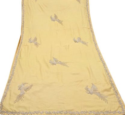 Rare Vintage Yellow Blend Silk Saree Hand Embroidered Fabric 5.5 Yard Sari Bollywood Party Wear Ethnic Designer Saree