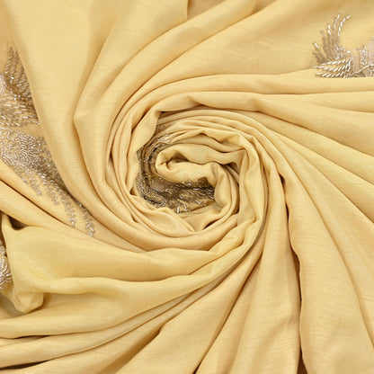Rare Vintage Yellow Blend Silk Saree Hand Embroidered Fabric 5.5 Yard Sari Bollywood Party Wear Ethnic Designer Saree