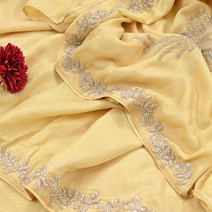 Rare Vintage Yellow Blend Silk Saree Hand Embroidered Fabric 5.5 Yard Sari Bollywood Party Wear Ethnic Designer Saree