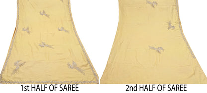 Rare Vintage Yellow Blend Silk Saree Hand Embroidered Fabric 5.5 Yard Sari Bollywood Party Wear Ethnic Designer Saree