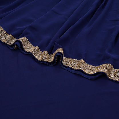 Indian Vintage Deep Blue Saree Pure Georgette Silk Hand Beaded Sari 5Yd Zari Ethnic Designer Sabyasachi Sarees Bollywood sari