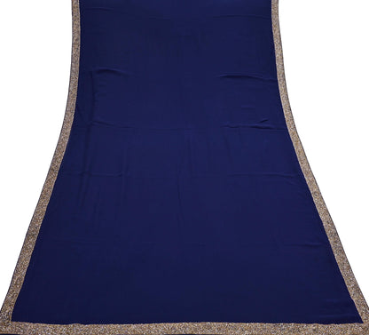 Indian Vintage Deep Blue Saree Pure Georgette Silk Hand Beaded Sari 5Yd Zari Ethnic Designer Sabyasachi Sarees Bollywood sari
