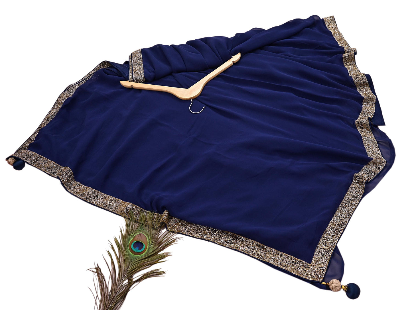 Indian Vintage Deep Blue Saree Pure Georgette Silk Hand Beaded Sari 5Yd Zari Ethnic Designer Sabyasachi Sarees Bollywood sari