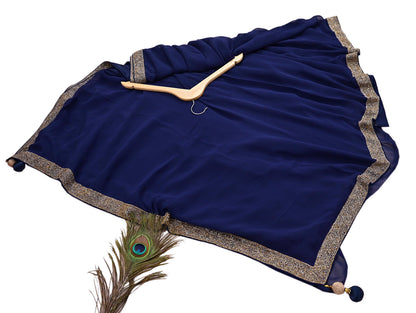 Indian Vintage Deep Blue Saree Pure Georgette Silk Hand Beaded Sari 5Yd Zari Ethnic Designer Sabyasachi Sarees Bollywood sari