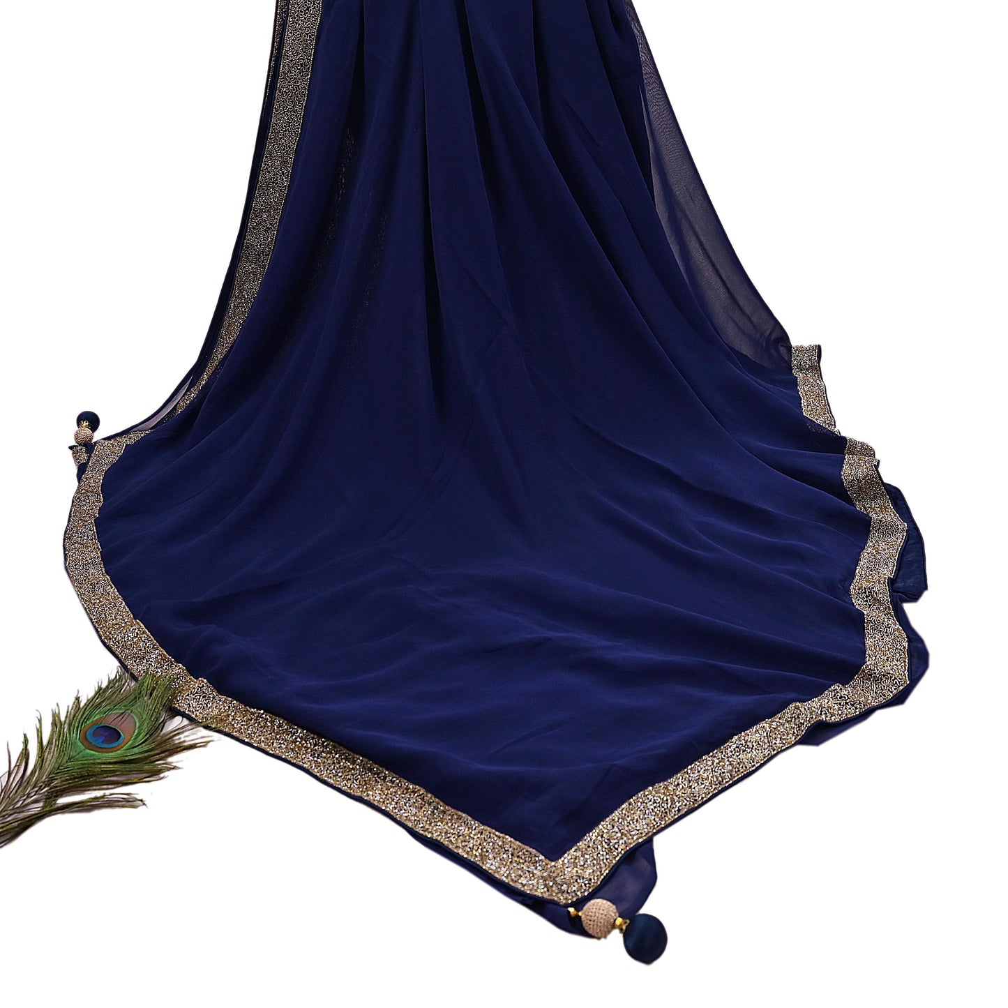 Indian Vintage Deep Blue Saree Pure Georgette Silk Hand Beaded Sari 5Yd Zari Ethnic Designer Sabyasachi Sarees Bollywood sari