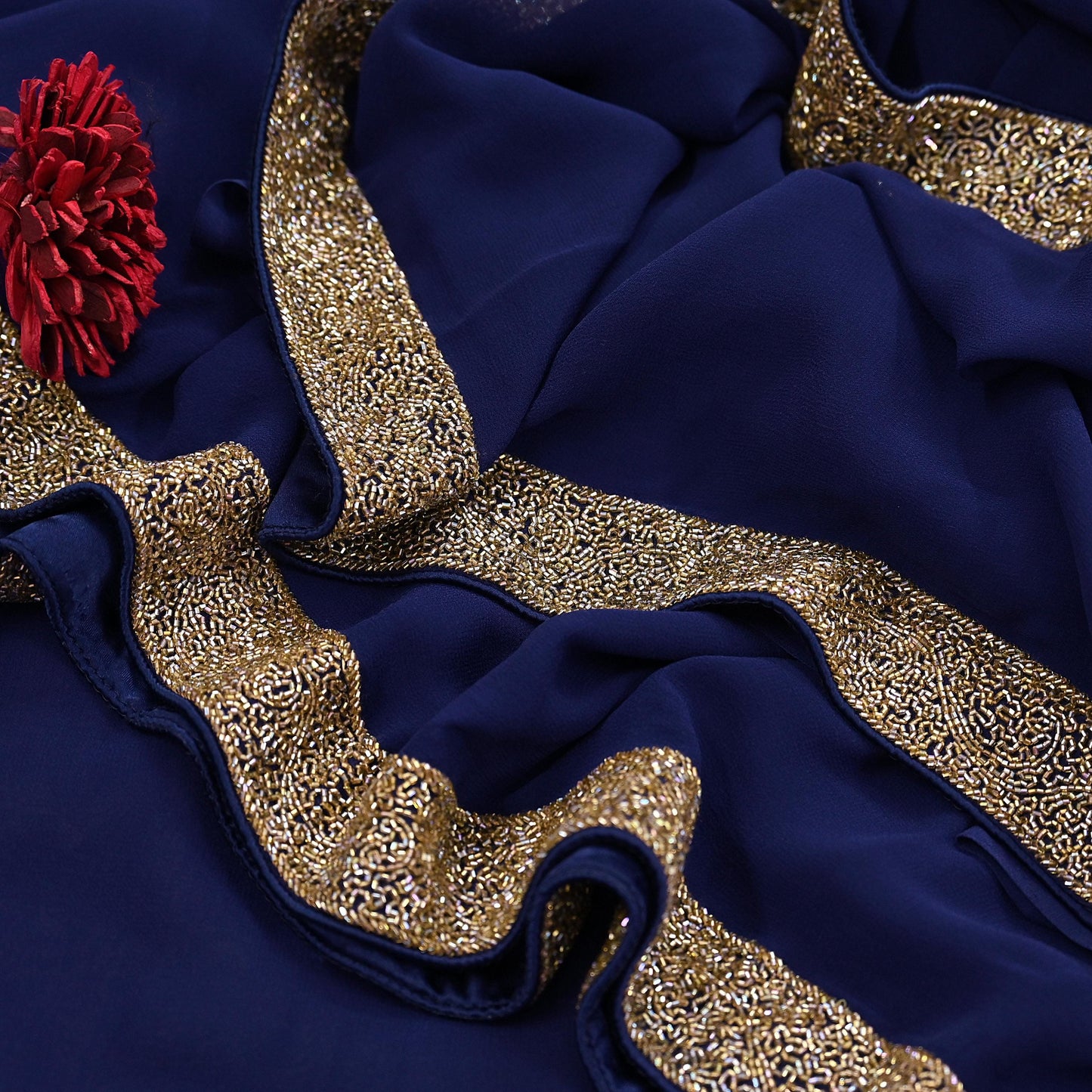 Indian Vintage Deep Blue Saree Pure Georgette Silk Hand Beaded Sari 5Yd Zari Ethnic Designer Sabyasachi Sarees Bollywood sari