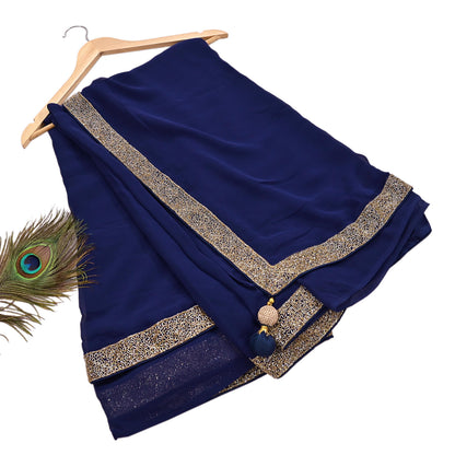 Indian Vintage Deep Blue Saree Pure Georgette Silk Hand Beaded Sari 5Yd Zari Ethnic Designer Sabyasachi Sarees Bollywood sari