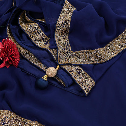 Indian Vintage Deep Blue Saree Pure Georgette Silk Hand Beaded Sari 5Yd Zari Ethnic Designer Sabyasachi Sarees Bollywood sari