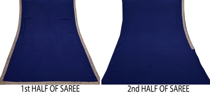 Indian Vintage Deep Blue Saree Pure Georgette Silk Hand Beaded Sari 5Yd Zari Ethnic Designer Sabyasachi Sarees Bollywood sari