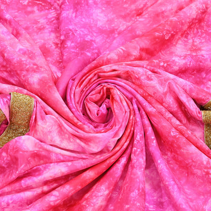 Rare Vintage Purple & Pink Pure Silk Saree Hand Embroidered Tie dye Fabric 5.5 Yards Sari Bollywood Party Wear Ethnic Designer Saree